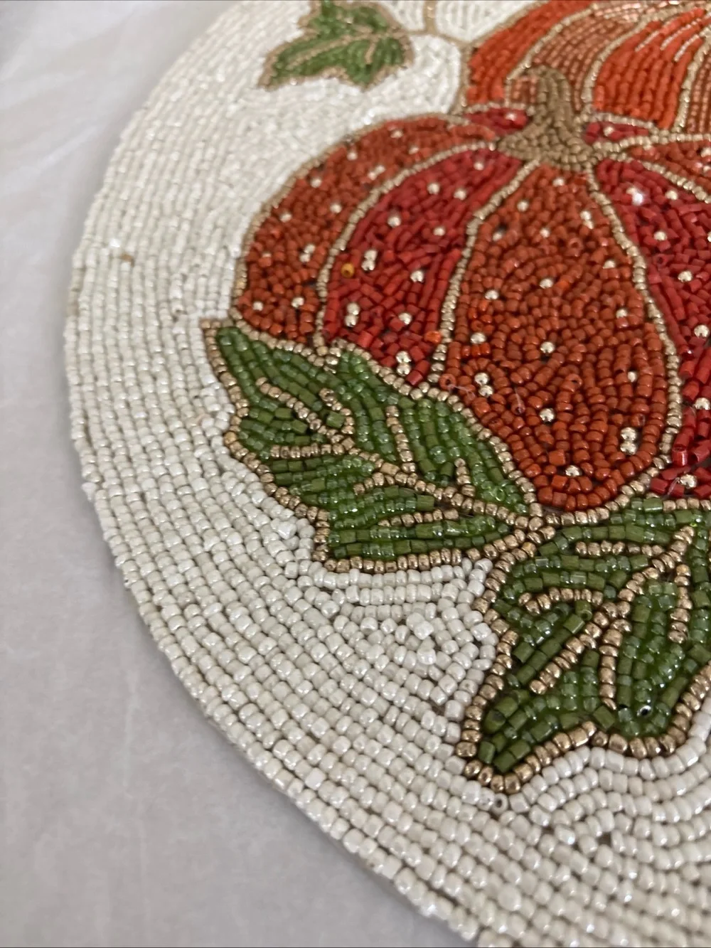 Shabby Chic Beaded Fall Pumpkins Charger Autumn Placemat*Leaves*Centerpiece